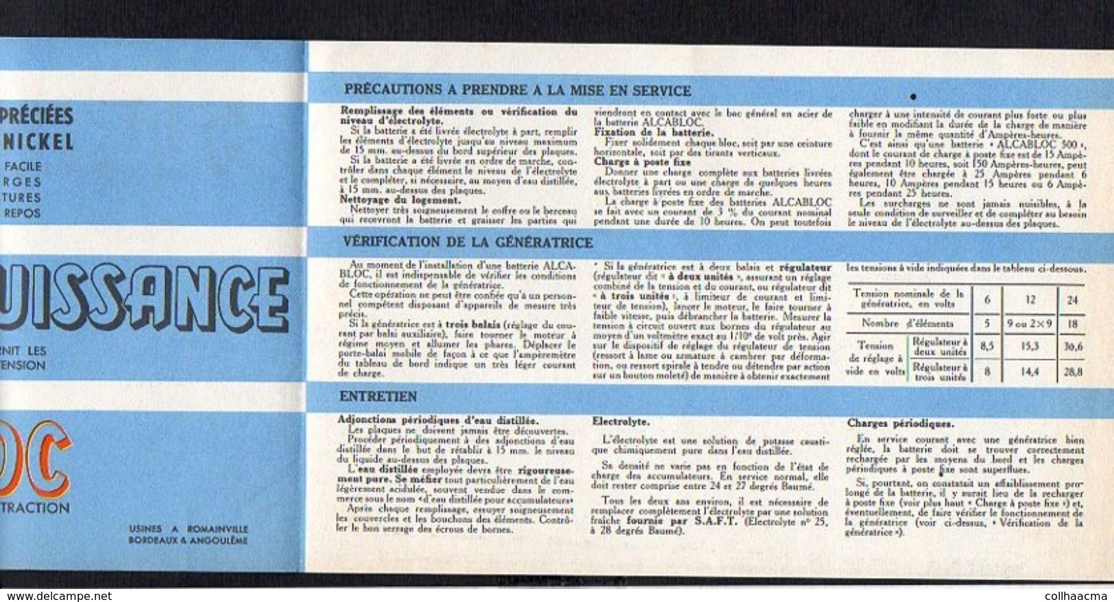 1930 Env. Publicité "Alcabloc " Batterie,accumulateur Automobiles,camions....Usines à Romainville,Bordeaux,Angoulême - 1900 – 1949