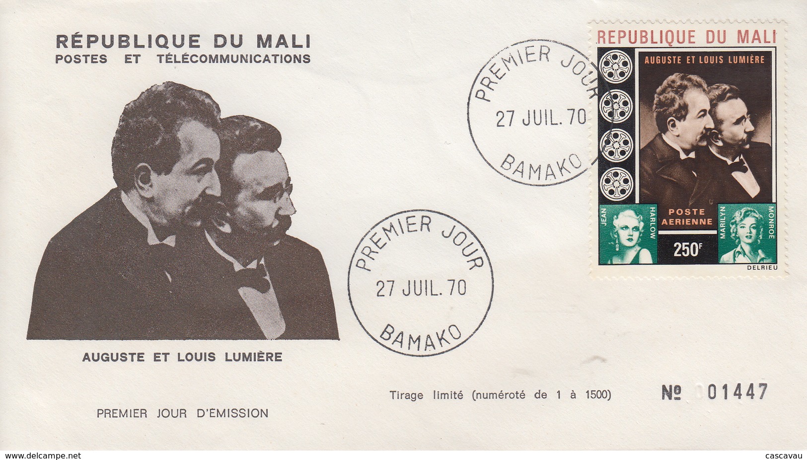 Enveloppe   FDC  1er  Jour   MALI    Les  Fréres   LUMIERE    1970 - Cinema