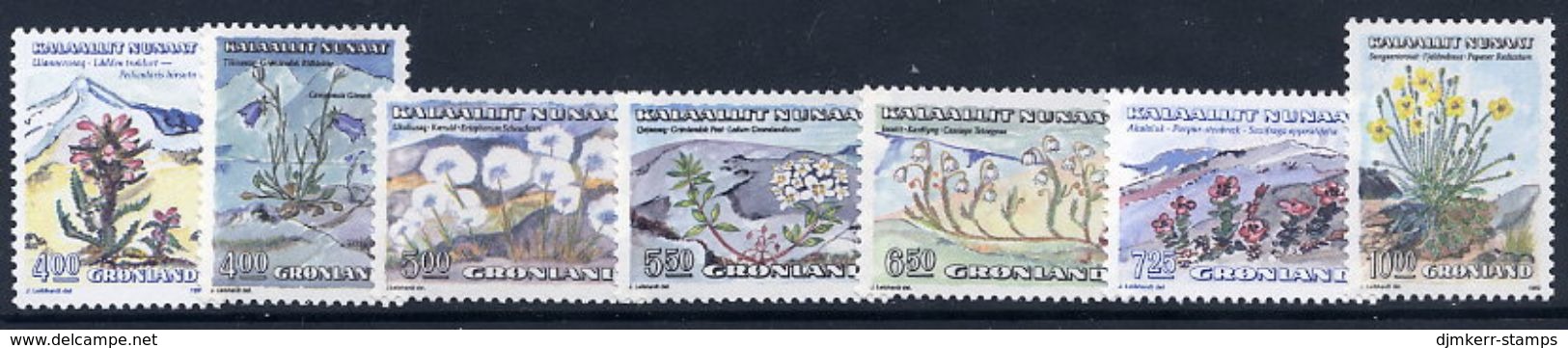 GREENLAND 1989-92 Flowers Set Of 7 MNH / **.  SG 197-203;  Michel 197-98, 205-07, 223-24 - Unused Stamps