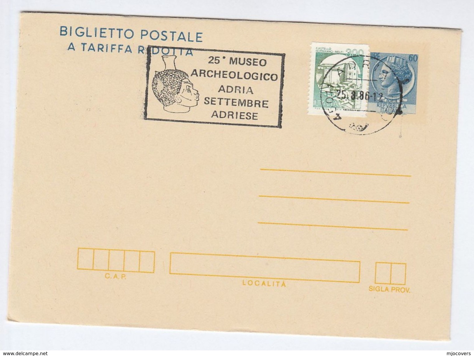 1986 ADRIA ARCHAEOLOGY MUSEUM  Illus SLOGAN Postal STATIONERY LETTERSHEET  Italy Stamps Uprated Cover - Interi Postali