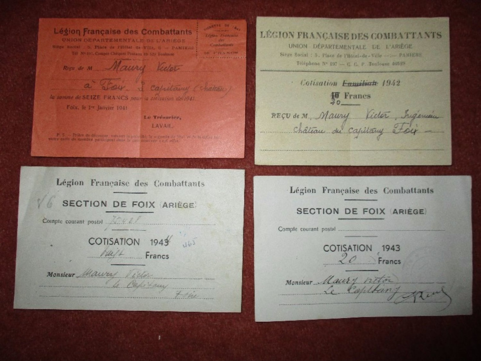 CARTES COTISATION LEGION FRANCAISE COMBATTANTS -LVF - Historische Dokumente