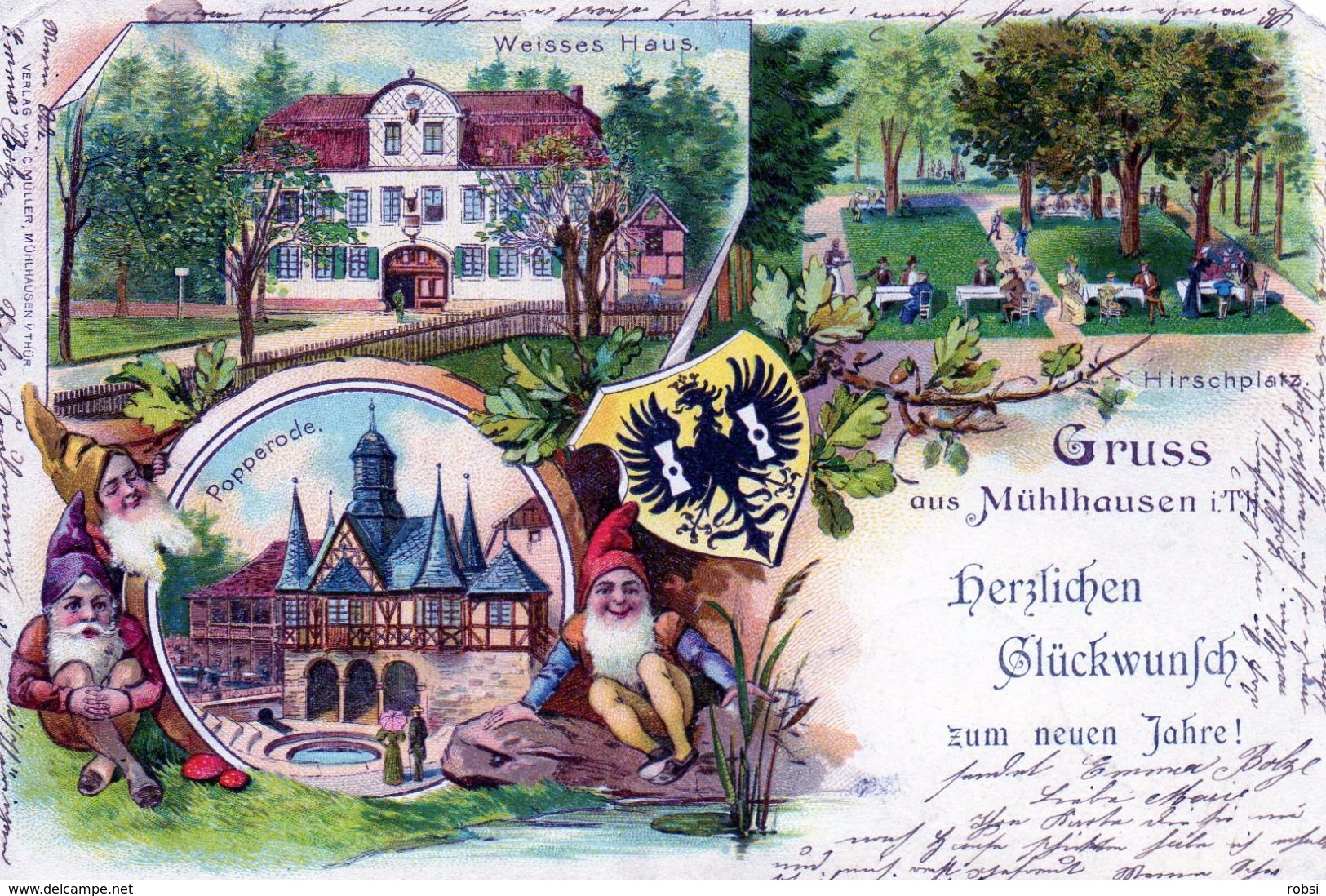 Thuringen, Mühlhausen Gruss, Litho Avec Blason Et Nains - Muehlhausen