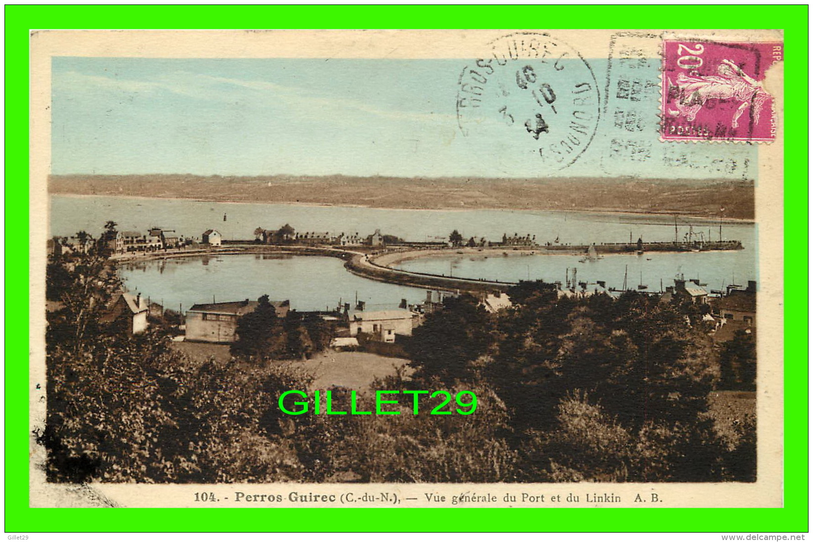 PERROS-GUIREC (22) - VUE GÉNÉRALE DU PORT ET DU LINKIN - A. B. - PHOTOTYPIE, A. BRUET - CIRCULÉE - - Perros-Guirec