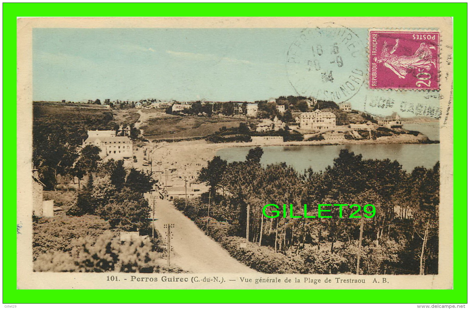 PERROS-GUIREC (22) - VUE GÉNÉRALE DE LA PLAGE DE TRESTRAOU - A. B. - PHOTOTYPIE, A. BRUET - CIRCULÉE EN 1934 - - Perros-Guirec