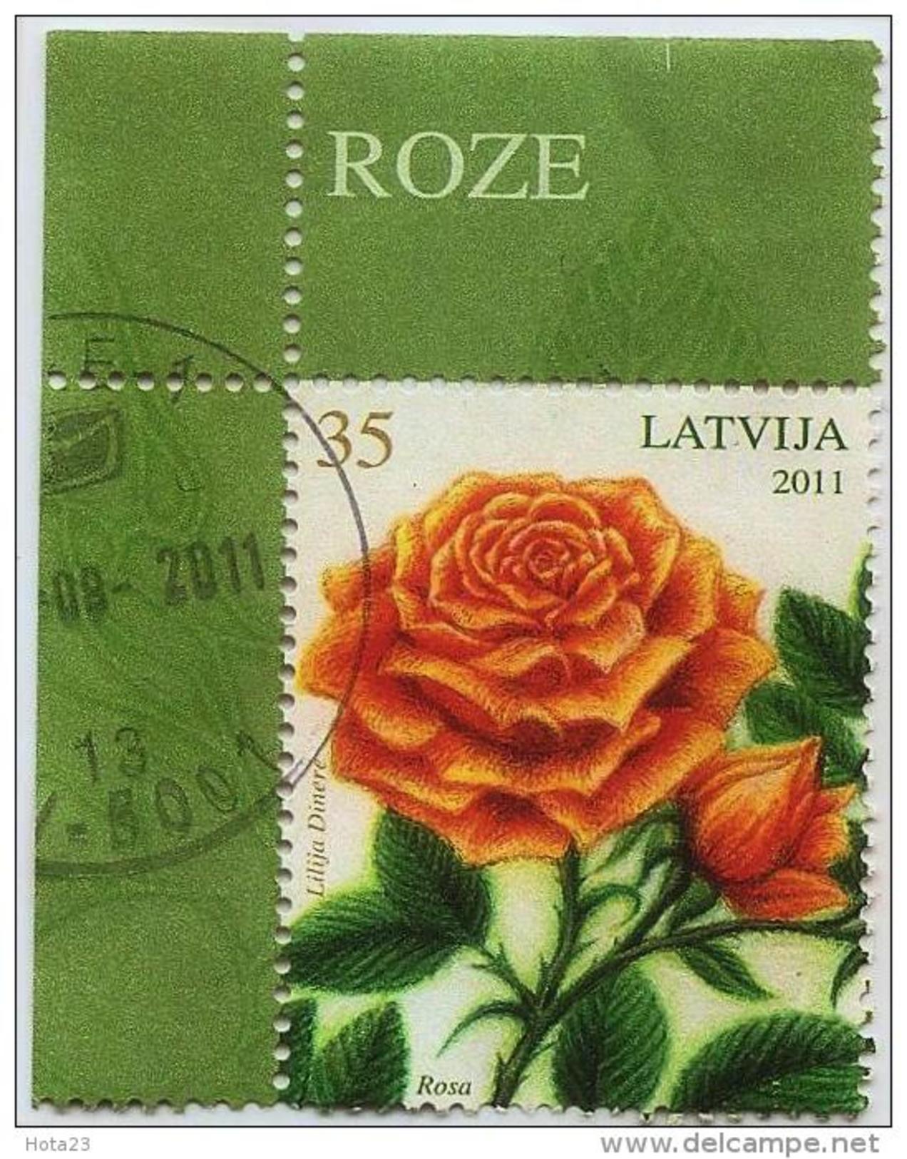 Latvia  - ROSE  - Flower  2011 Y  ROSES  - USED Stamp (o) + !!! CORNER , BORDER !!! VARIANT -2 - Lettland