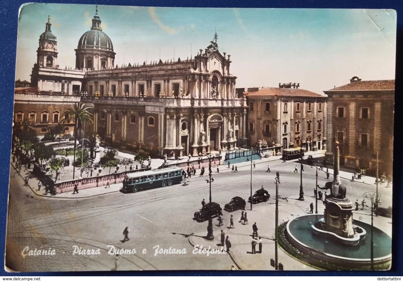 CATANIA Piazza Duomo E Fontana Elefante - Automobili - B/N Colorato Vg 1954 - Catania