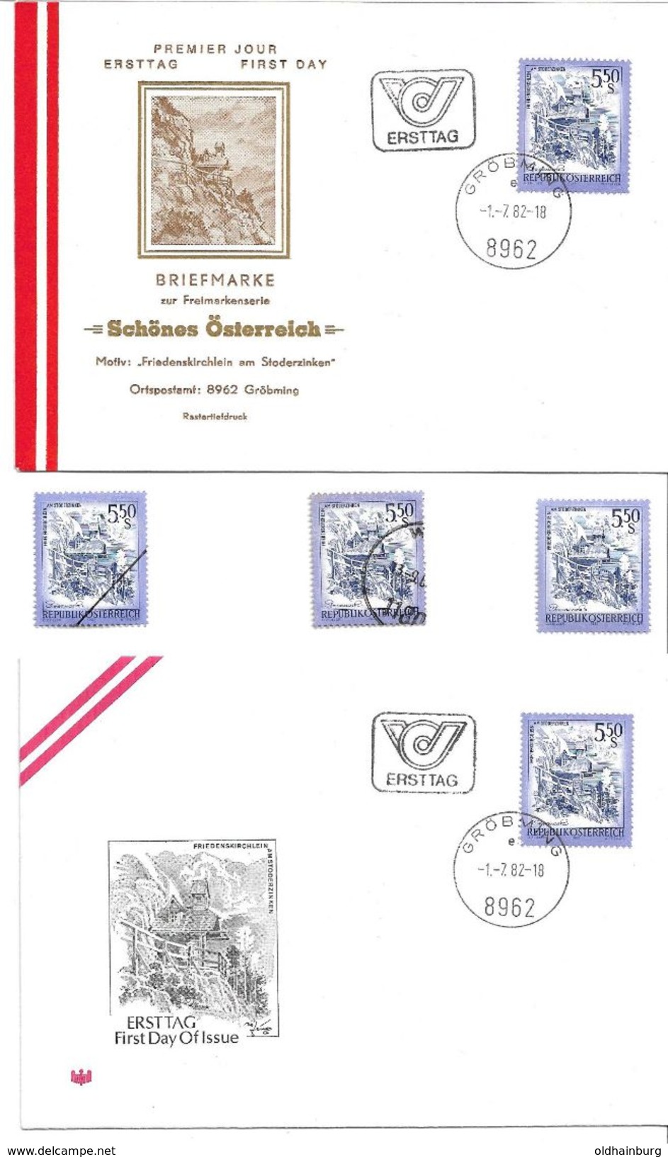 1505u: Österreich 1982, Ersttagskuverts 8962 Gröbming (2 Cachets) Plus Postfrische/ Gest./ Mustermarke - Gröbming