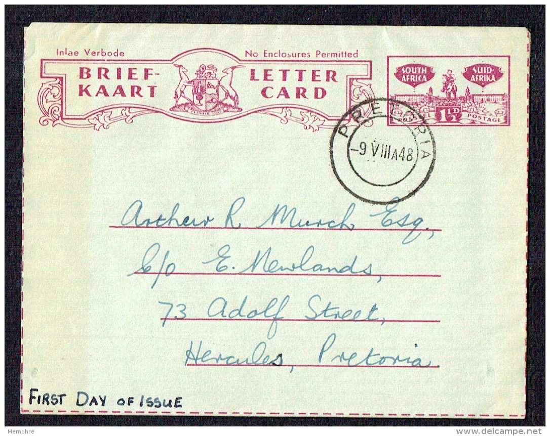 1948  Inland Letter Card  Afrikans First   FDC - Briefe U. Dokumente