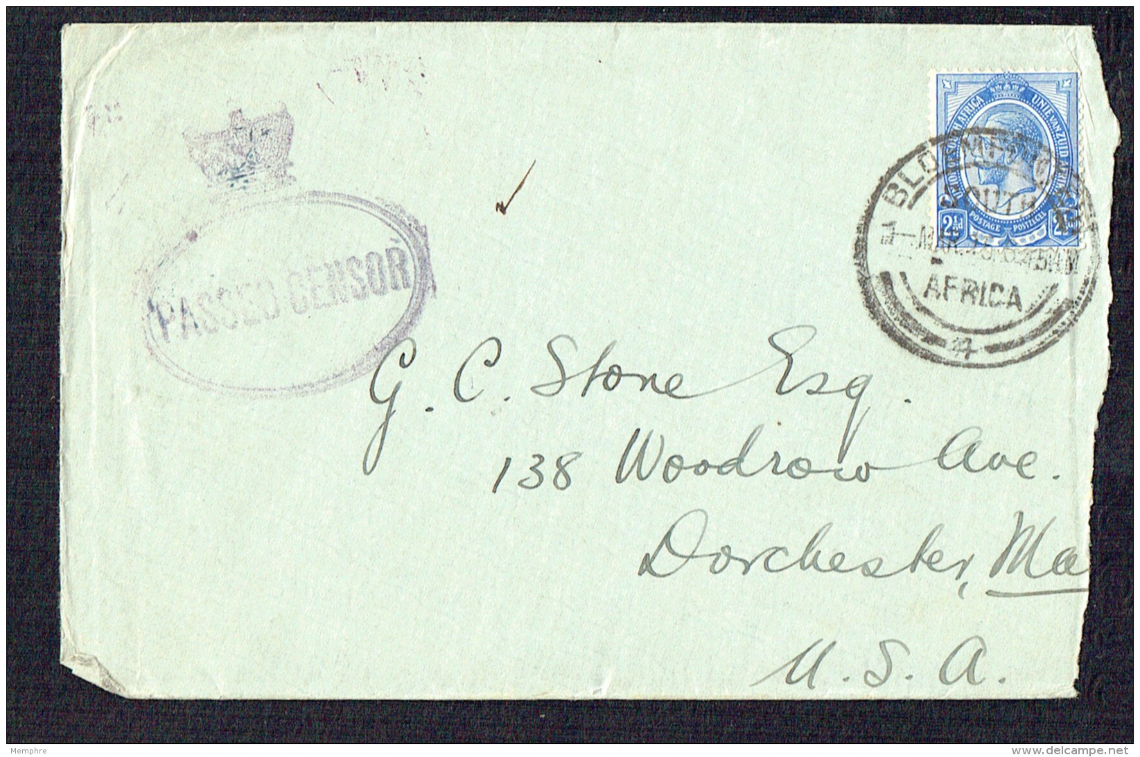 1915  Censored Letter To USA  George V 2&frac12;d. SG 7 - Briefe U. Dokumente