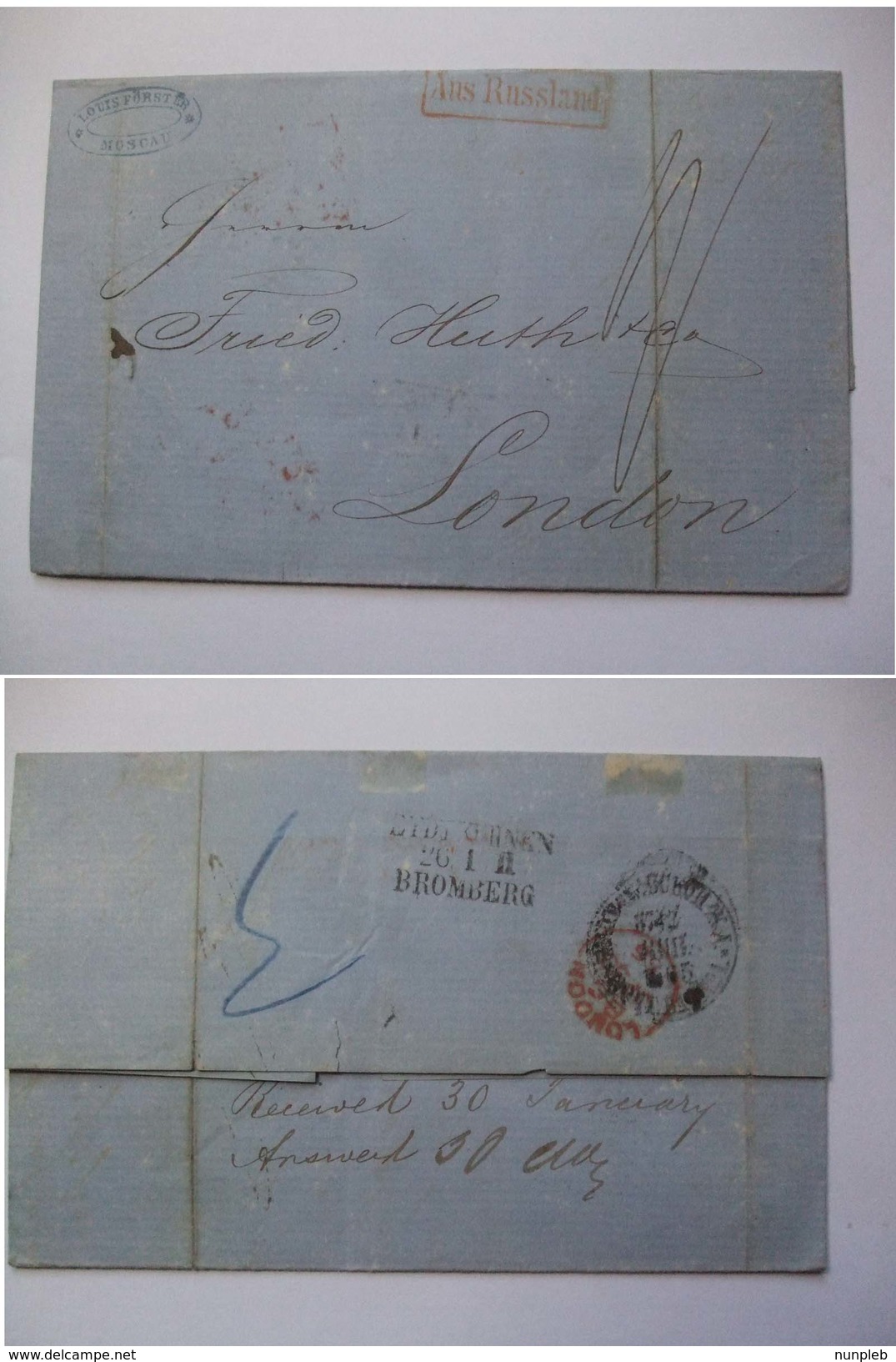 RUSSIA - 1865 Entire - Moscow To London With Aus Russland Cachet And Bromberg Prussia Transit Postmark - Storia Postale