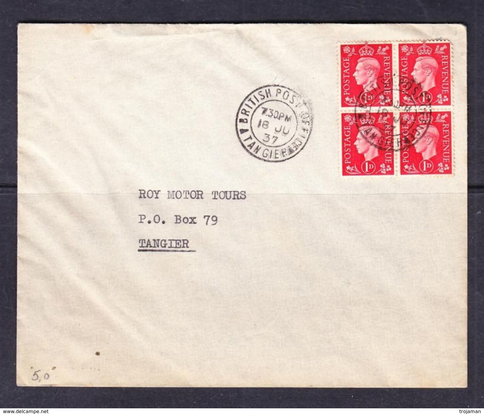 SC13-38  COVER 1937 YEAR. - Morocco Agencies / Tangier (...-1958)