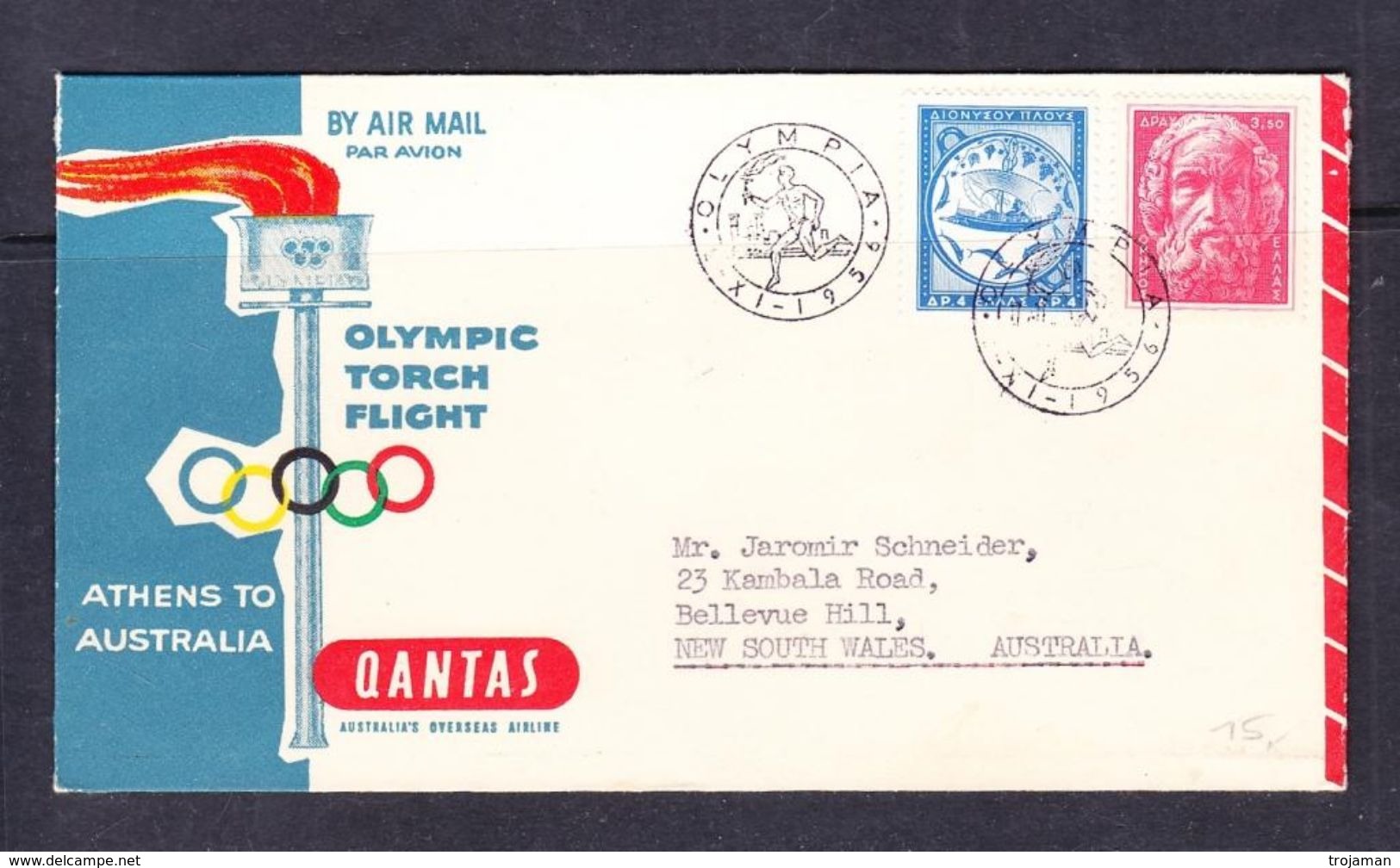 SC13-56 COVER FROM GREECE TO AUSTRALIA. - Sommer 1956: Melbourne