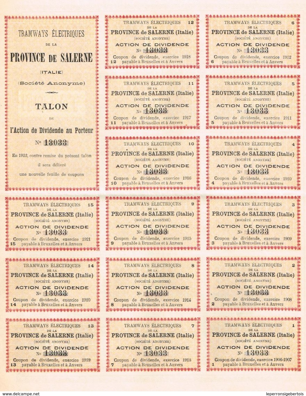 Action Ancienne - Tramways Electriques De La Province De Salerne - Titre De 1906 - - Chemin De Fer & Tramway