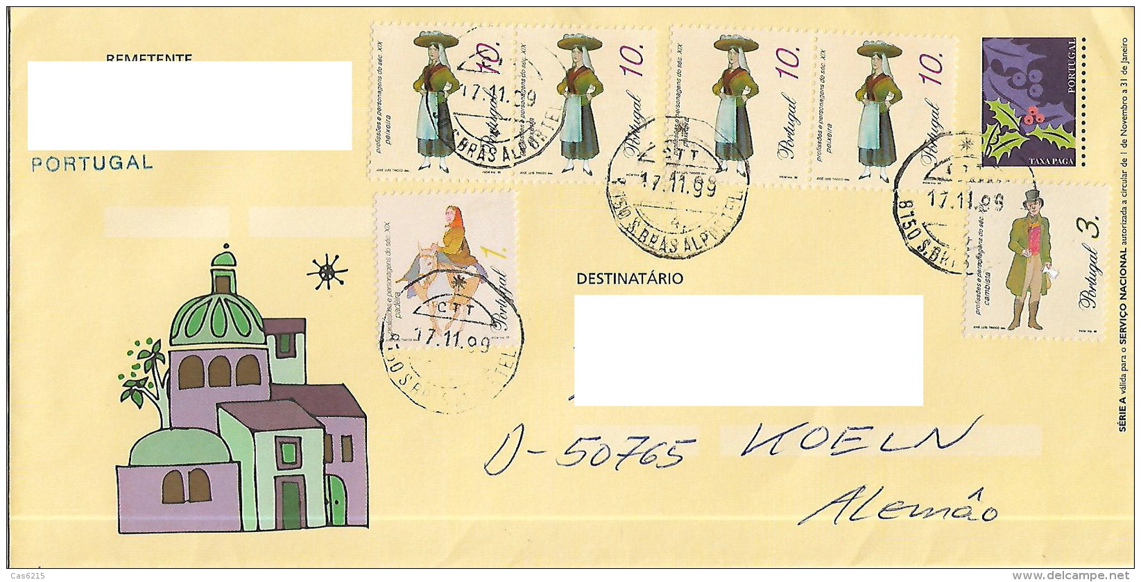 Portugal 1999 Entier Postal Type PAP Carta Inteira De Natal Complementada Com 6 Selos "Profissões E Personagens" - Tarjetas – Máximo