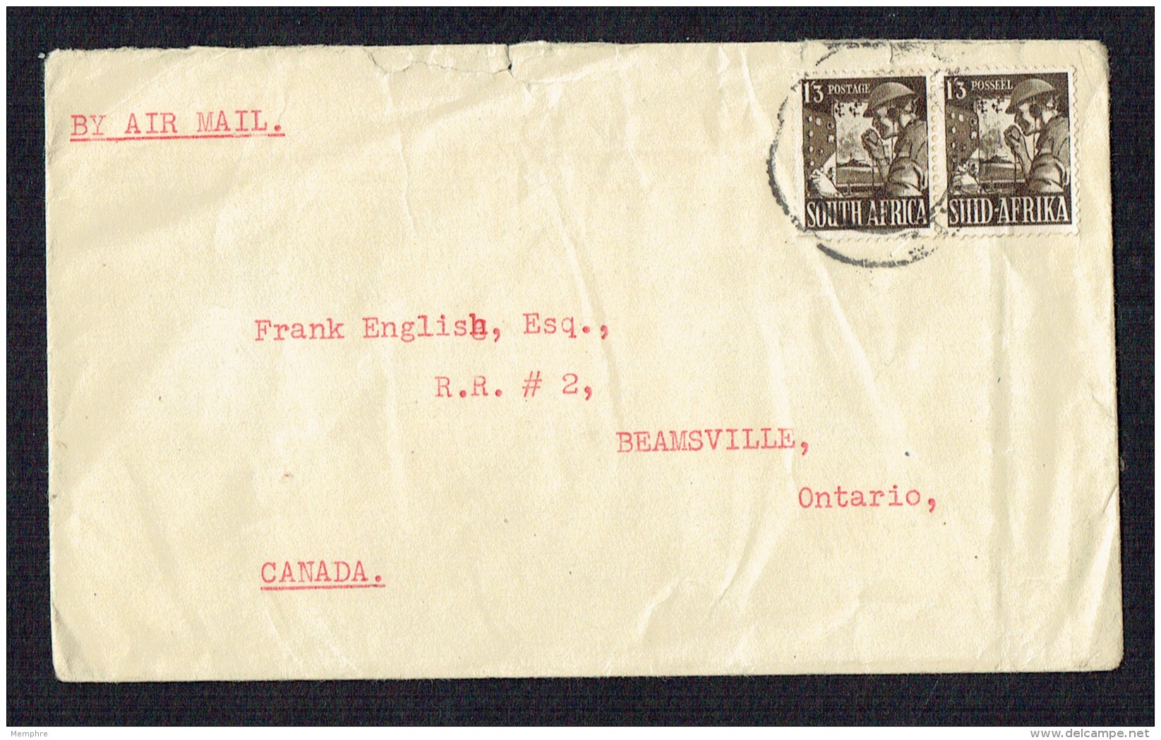 Air Letter To Canada  1/3 Signaller Pair SG 94 - Lettres & Documents