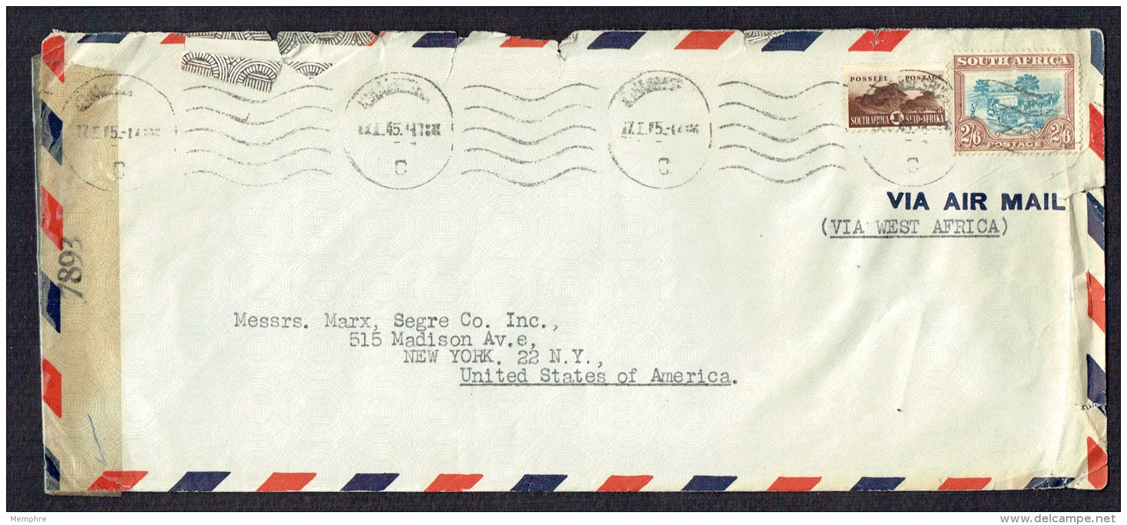 1945 Censored Air Mail Letter To USA 2/6 Wagon, 1/- Tanks (small Format) SG 49b, 50 - Covers & Documents