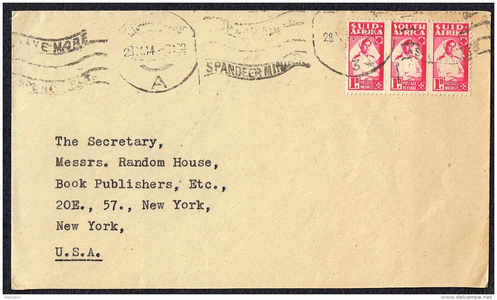 1944 Letter To USA  1d. Nurse Complete Unit Of 3  SG 44 - Storia Postale