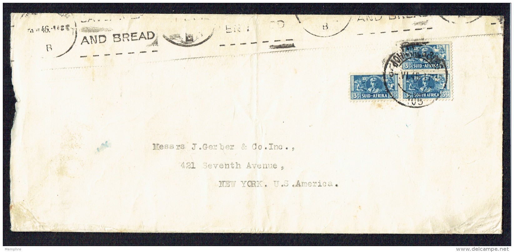 1946  Letter To USA  Women's Auxiliary Complete Unit Of 2 Plus Attached Single SG 101 - Storia Postale