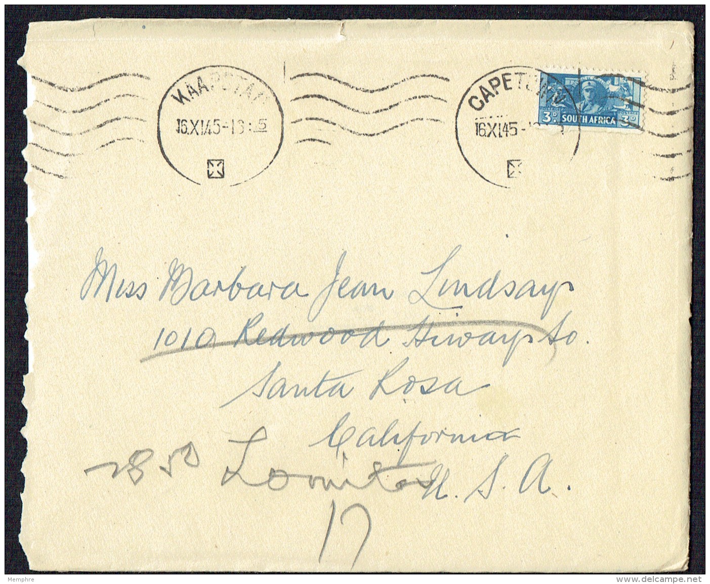 1945 Letter To USA  Women's Auxiliary Single SG 101  1945 Xmas Seal, Content Included - Briefe U. Dokumente