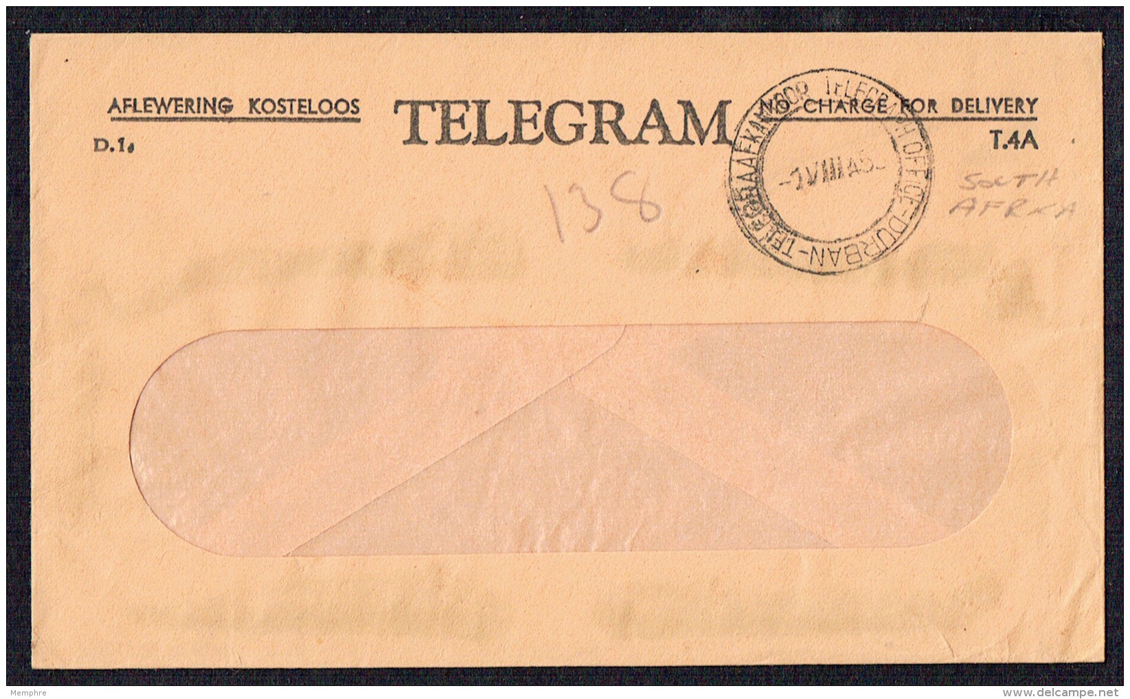 1958?  Telegram Enveloppe  Used Duban - Lettres & Documents