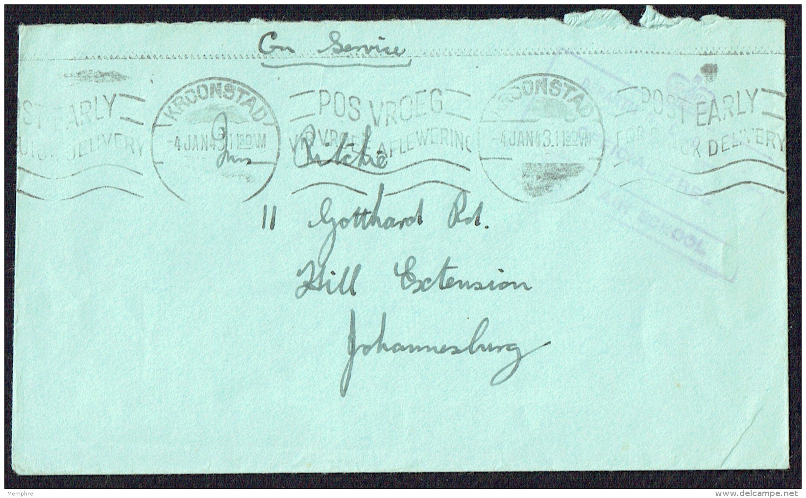 1943   Service Letter  From Air School - Postage Free - Lettres & Documents