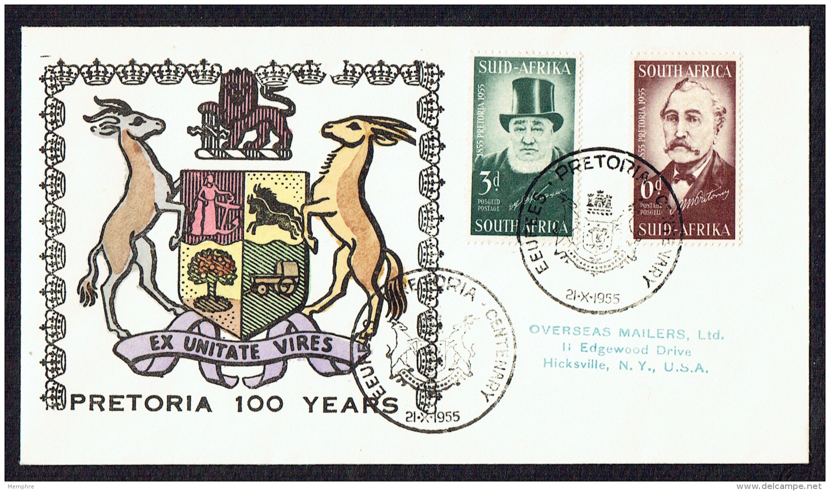 1955  Pretoria 100 Years Oversaes Mailers FDC In Original  Plastic Wrapper - Lettres & Documents