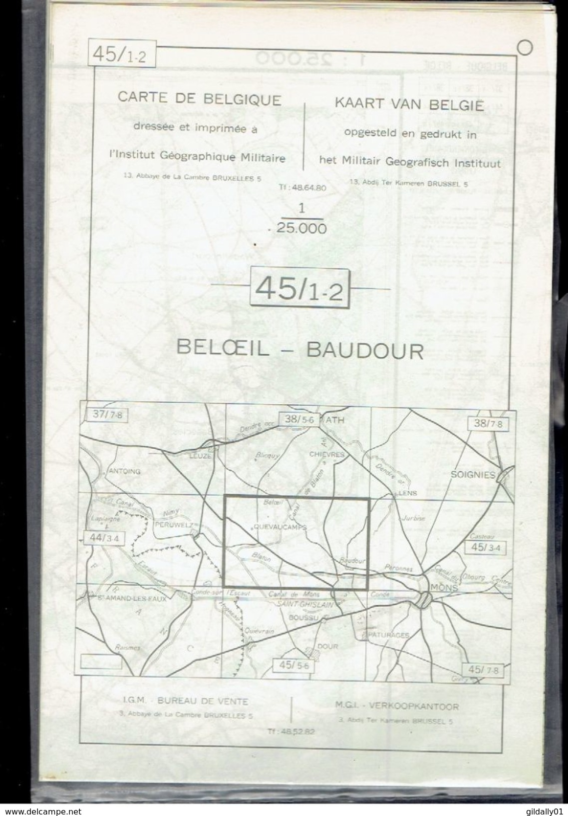 Carte De Belgique En Couleur De L'istitut Géographique Militaire De Belgique. BELOEIL - BAUDOUR.   45/1-2. - Cartes Géographiques