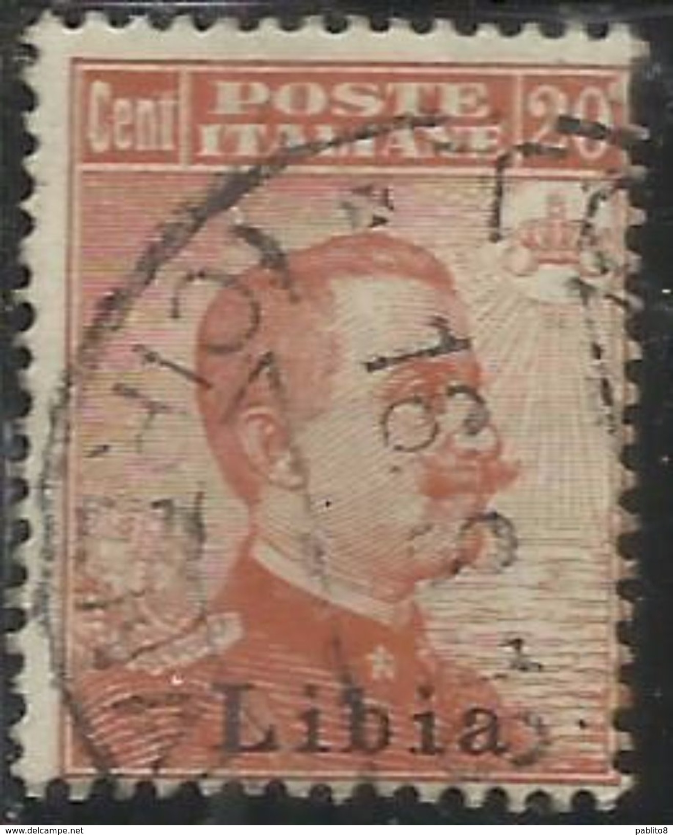 LIBIA 1918 SOPRASTAMPATO D'ITALIA ITALY SURCHARGED RE VITTORIO EMANUELE III KING CENT. 20 USATO USED OBLITERE' - Libya