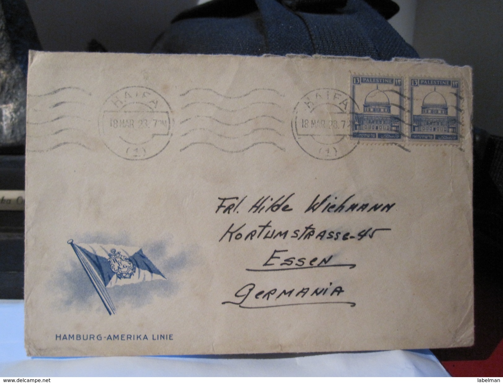 HAMBURG AMERIKA LINIE BRIEF PALESTINE HAIFA AIR MAIL POST STAMP LETTER ENVELOPE - Covers & Documents