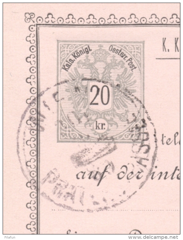 Österreich - 1889 - 20 Kr Telephon Karte Mi TK5 Used Wien Praterstrasse - Sonstige & Ohne Zuordnung