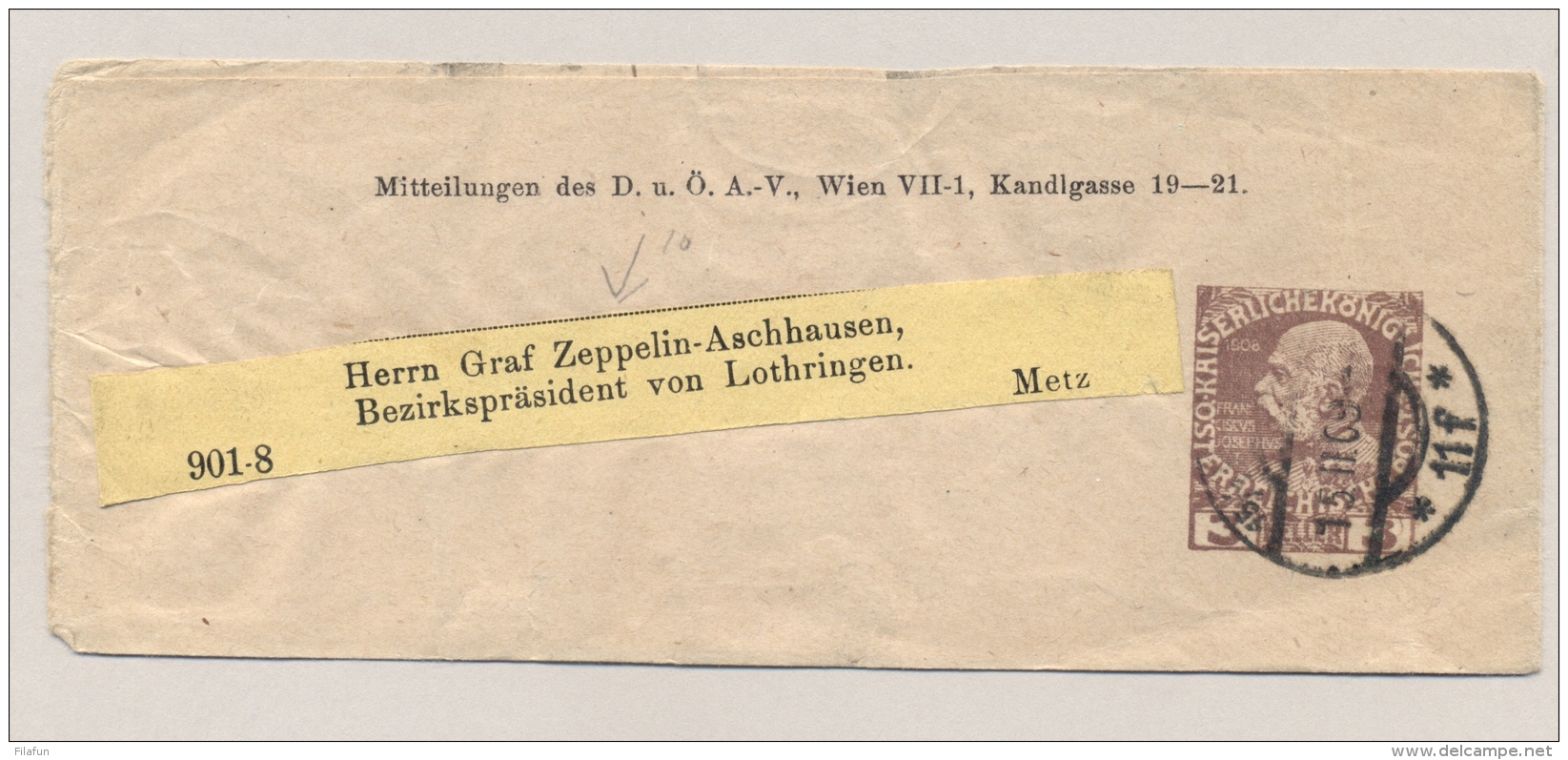 Österreich - 1909 - 3H Franz Joseph, Streifband Addressed To Herrn Graf Zeppelin - Andere & Zonder Classificatie