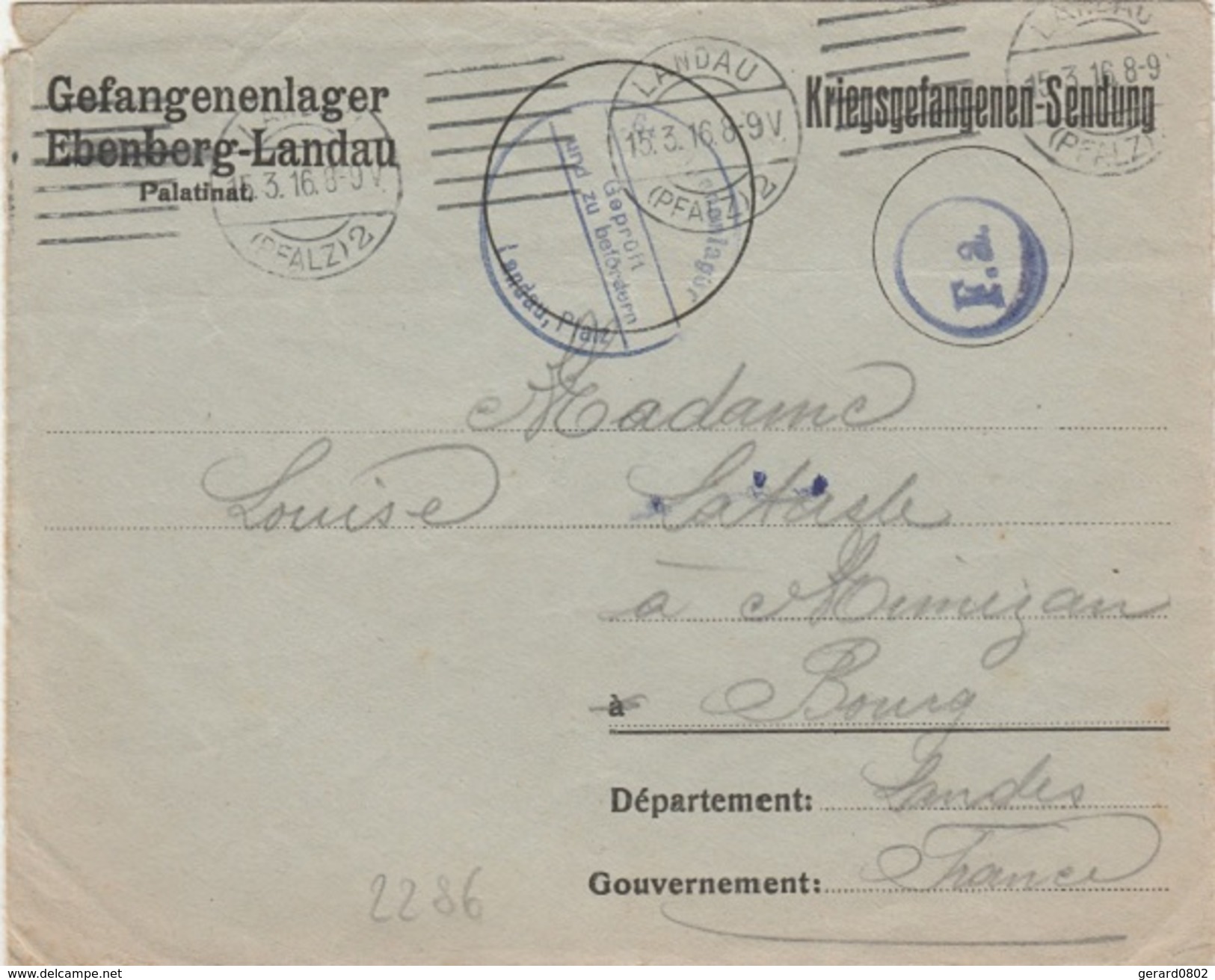 WW1 - Lettre D Un Prisonnier De Guerre Du Camp De LANDAU - L 2286 - 1. Weltkrieg 1914-1918