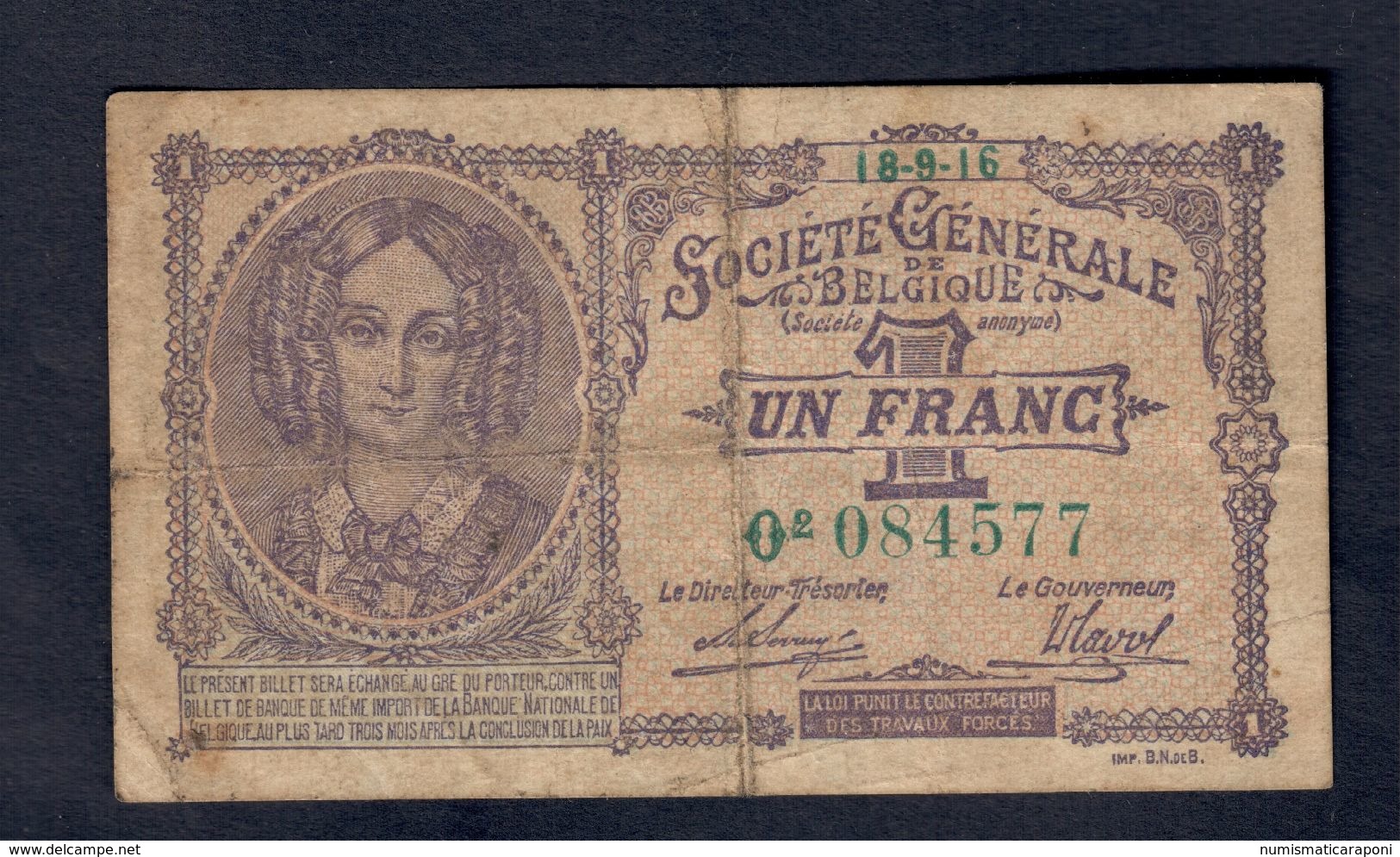 Belgio Belgium 1 Franc 1916 Lotto 069 - Other & Unclassified