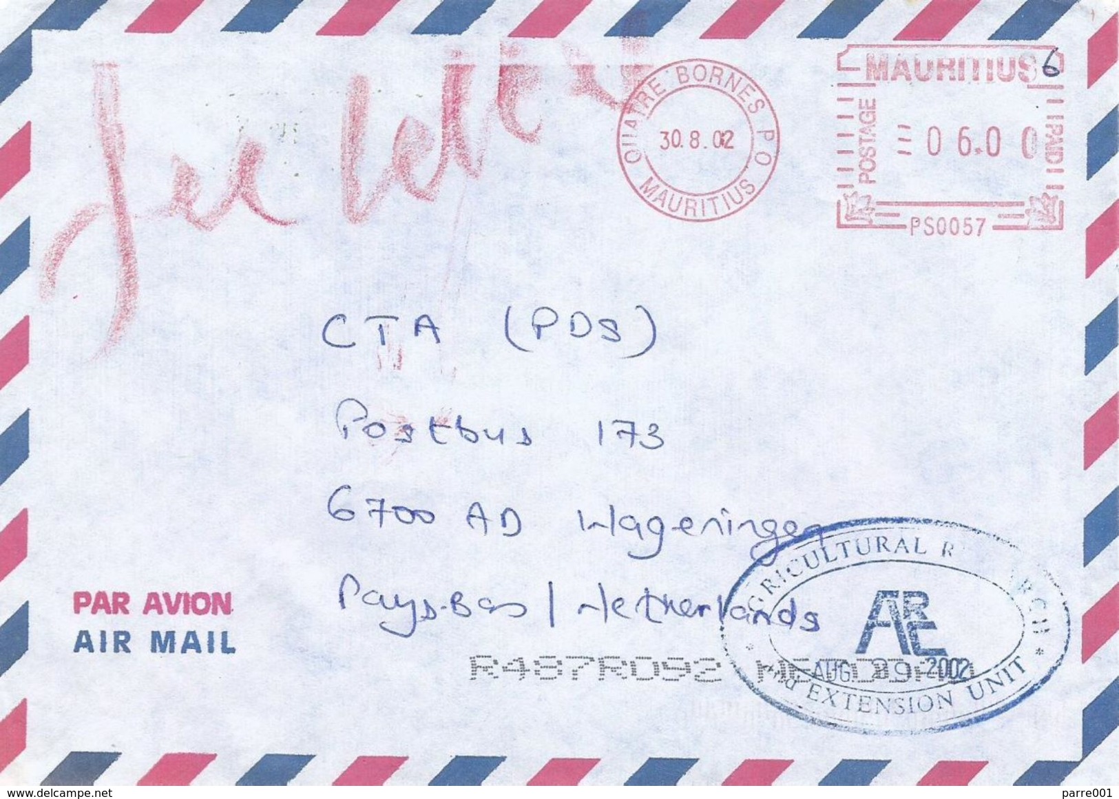 Mauritius 2002 Quatre Bornes PO Meter Franking Pitney Bowes-GB “Paragon” PS0057 Fee Official Letter Cover - Mauritius (1968-...)