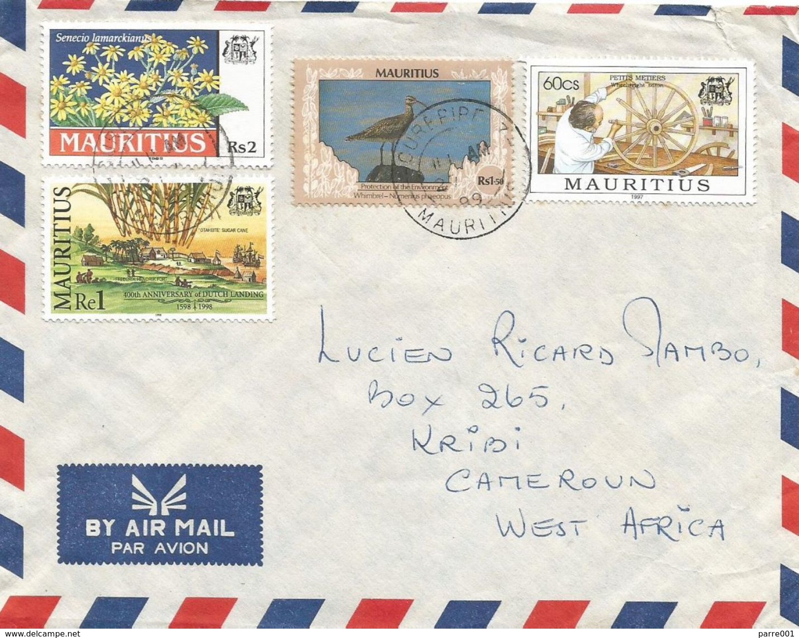 Mauritius 1999 Curipipe Wheel Sugarcane Flower Whimbrel (Numenius Phaeopus) Wader Bird Cover - Mauritius (1968-...)