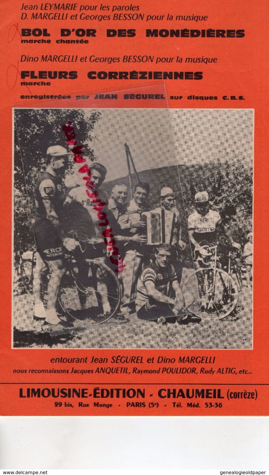 19- CHAUMEIL- PARTITION BOL D' OR DES MONEDIERES-CYCLISME- JEAN SEGUREL-DINO MARGELLI-ANQUETIL-POULIDOR-ALTIG- RARE - Partitions Musicales Anciennes