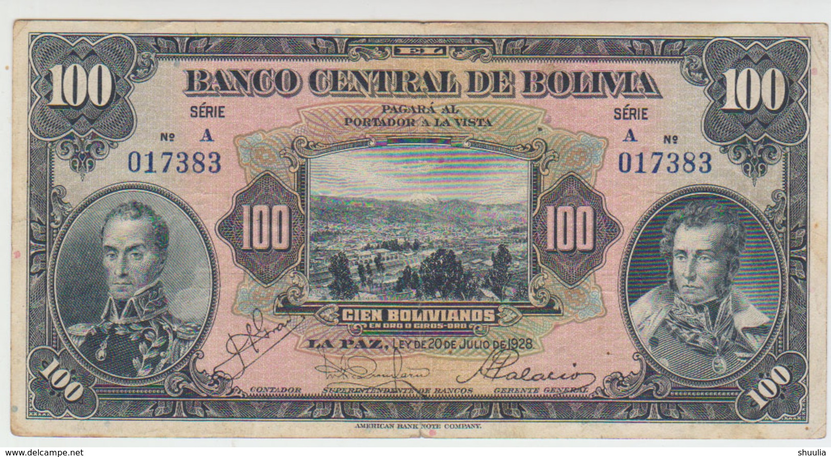 Bolivia 100 Bolivianos 1928  Pick 125 Fine - Bolivia