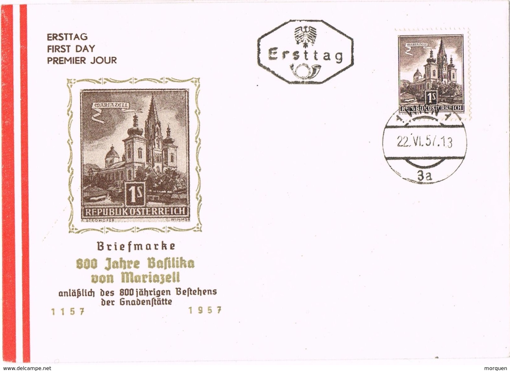 25885. Carta F.D.C. WIEN (austria) 1957. 800 Jahre Basilika MARIAZELL - FDC