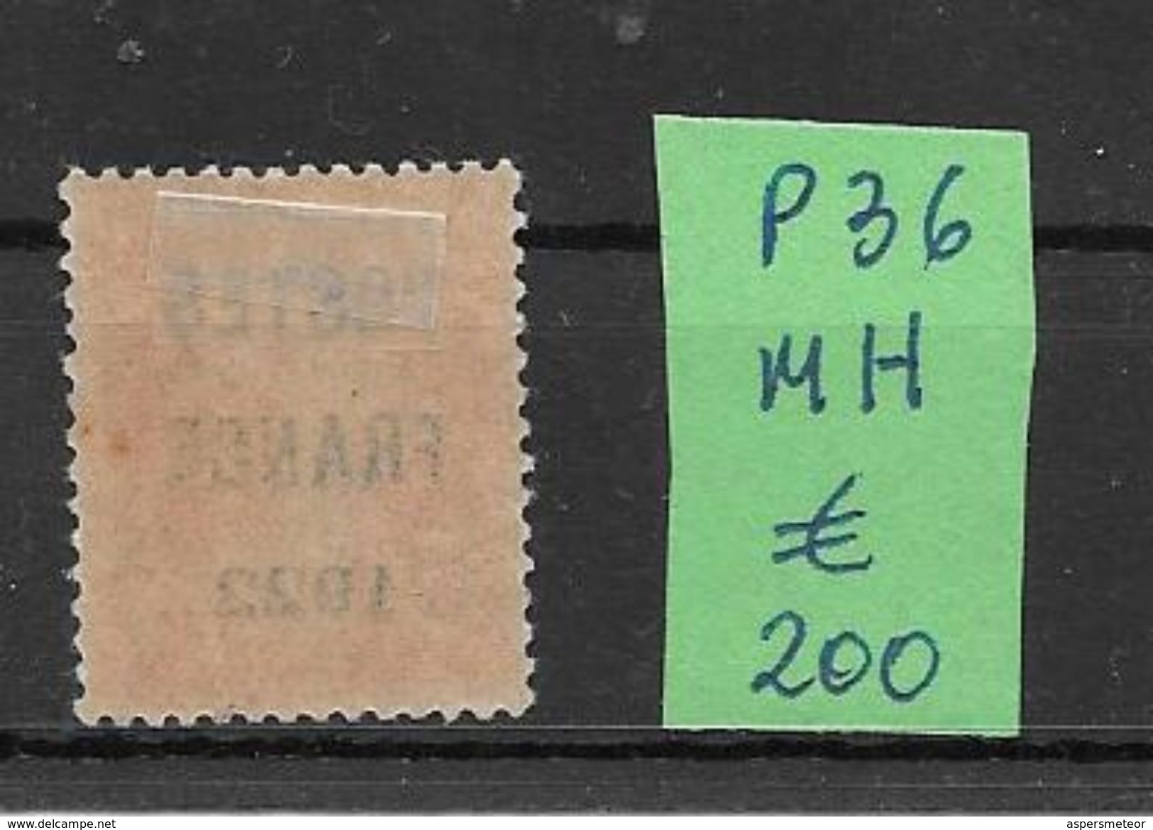 FRANCE PREOBLITERE SURCHARGE POSTES PARIS 1922 MH YVERT TELLIER NR. 36 AVEC 2 CERTIFICATIONS D'EXPERTS AU DOS - 1893-1947