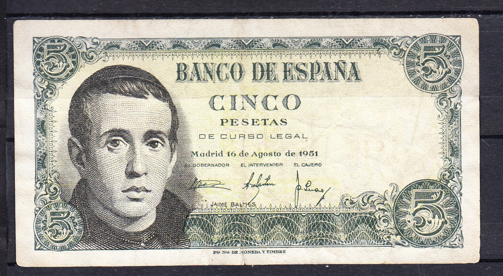 ESPAÑA 1951. 5 PESETAS. JAIME BALMES   MBC-..B1011 - 5 Pesetas