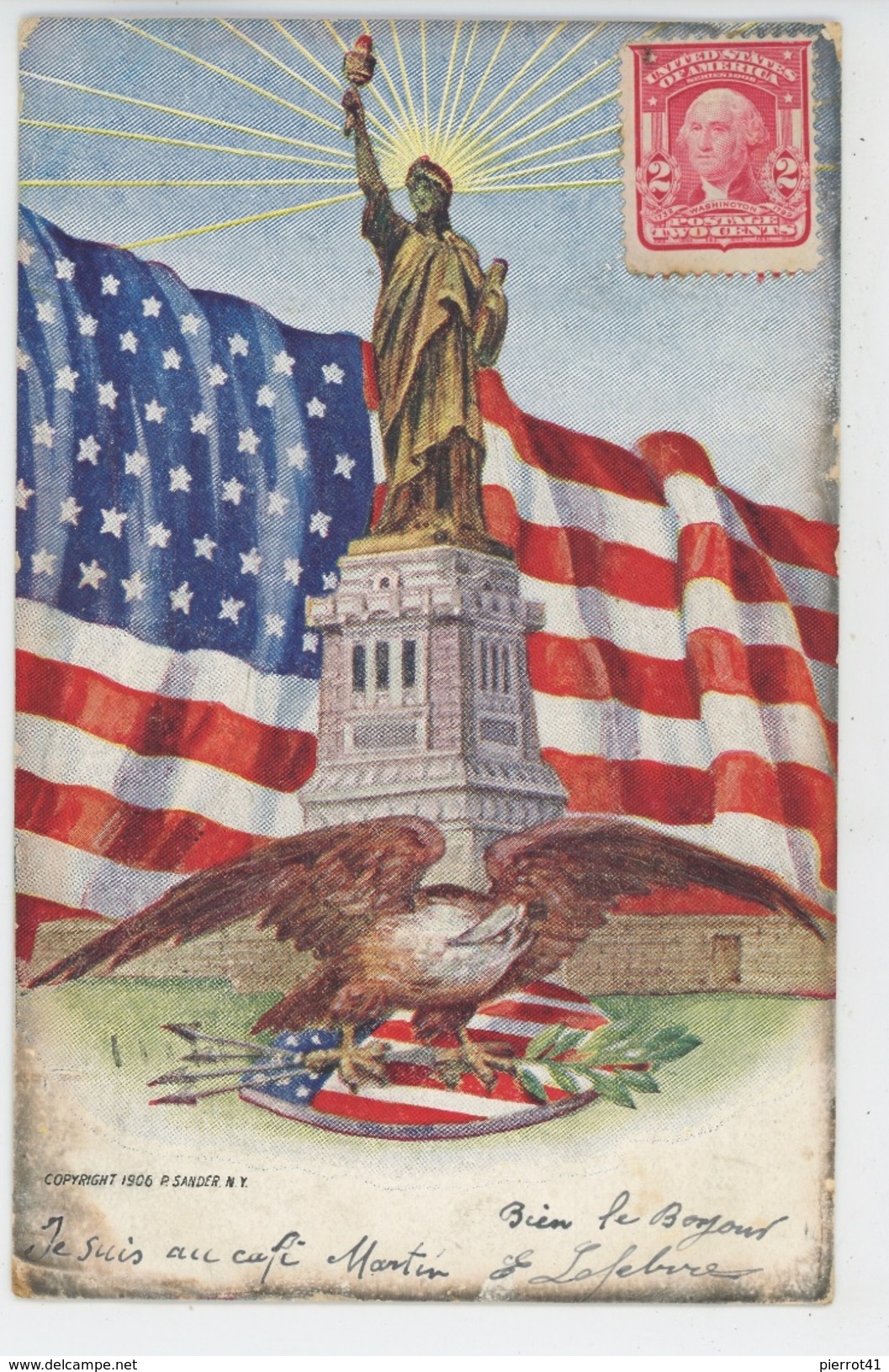 U.S.A. - NEW YORK - Jolie Carte Gaufrée Statue De La Liberté Et Drapeau Américain (embossed Postcard) - Statue Of Liberty