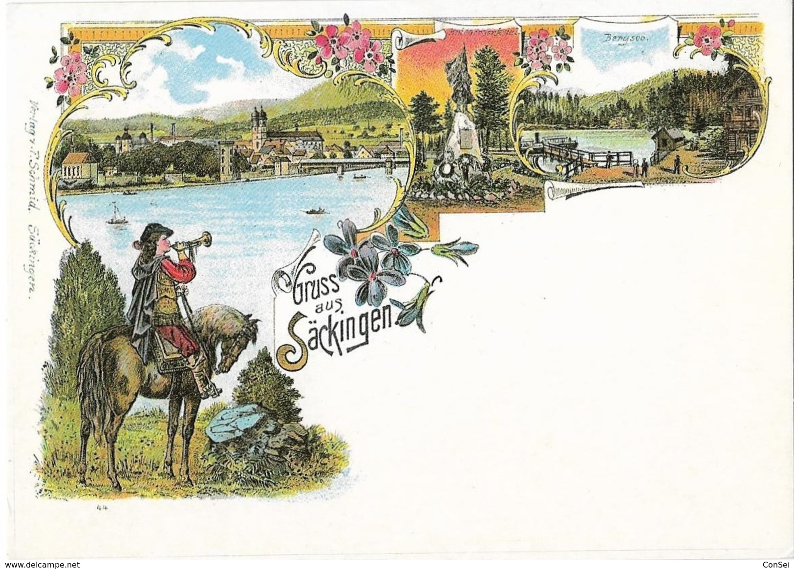 Postkarte Deutschland. Gruss Aus Säckingen. Reproduktion Einer Lithographie Um 1890. 0145171010 - Bad Saeckingen