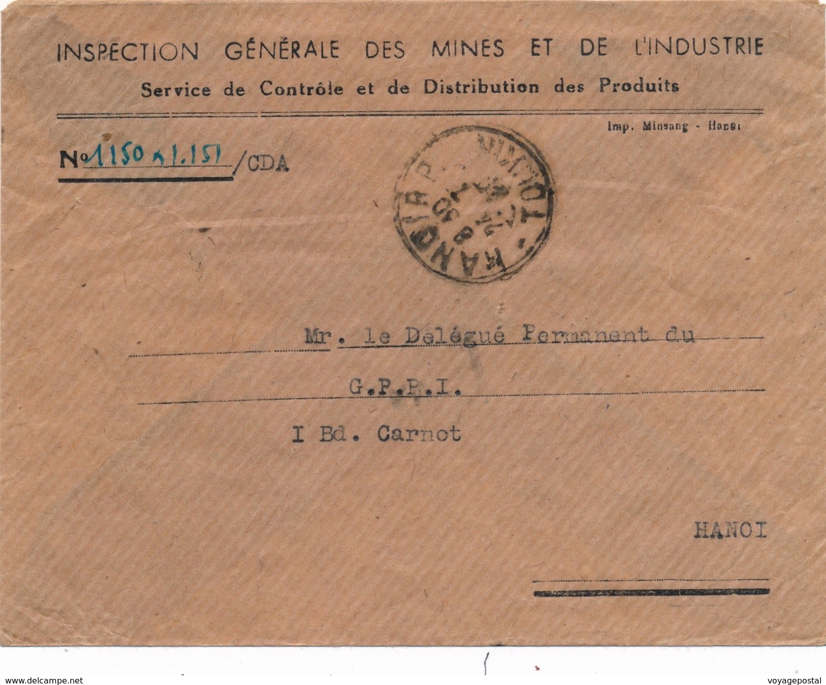 Lettre Hanoi Tonkin Indochine Timbres Au Dos - Lettres & Documents