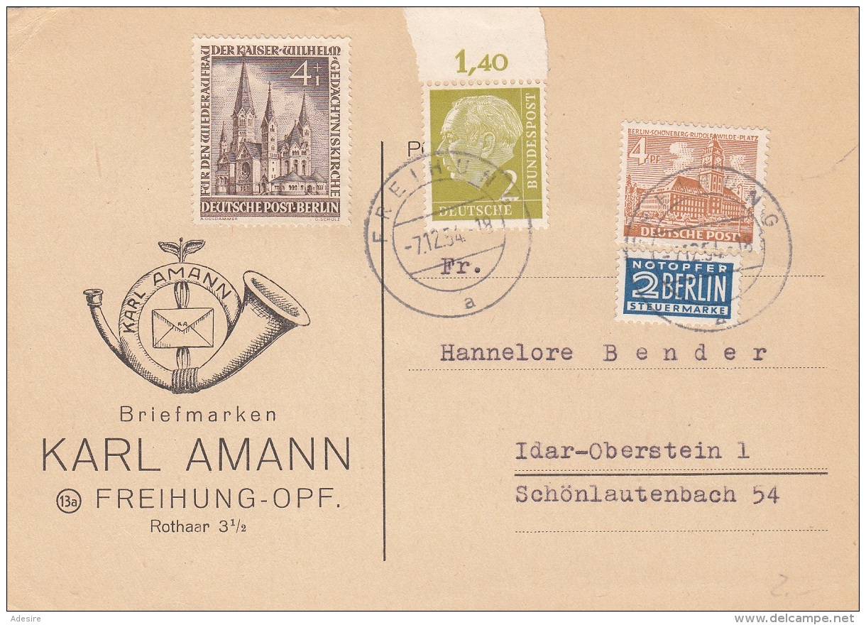 BERLIN 1954 - 2 + 4 + 4 Pf + Notopfermarke Auf Pk Karl Amann - Briefe U. Dokumente