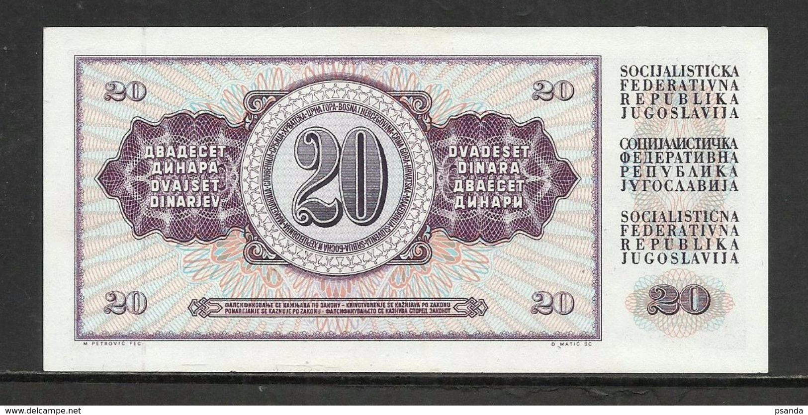 1978 - Yugoslavia - 20 DINARA Excellent Quality - Jugoslawien