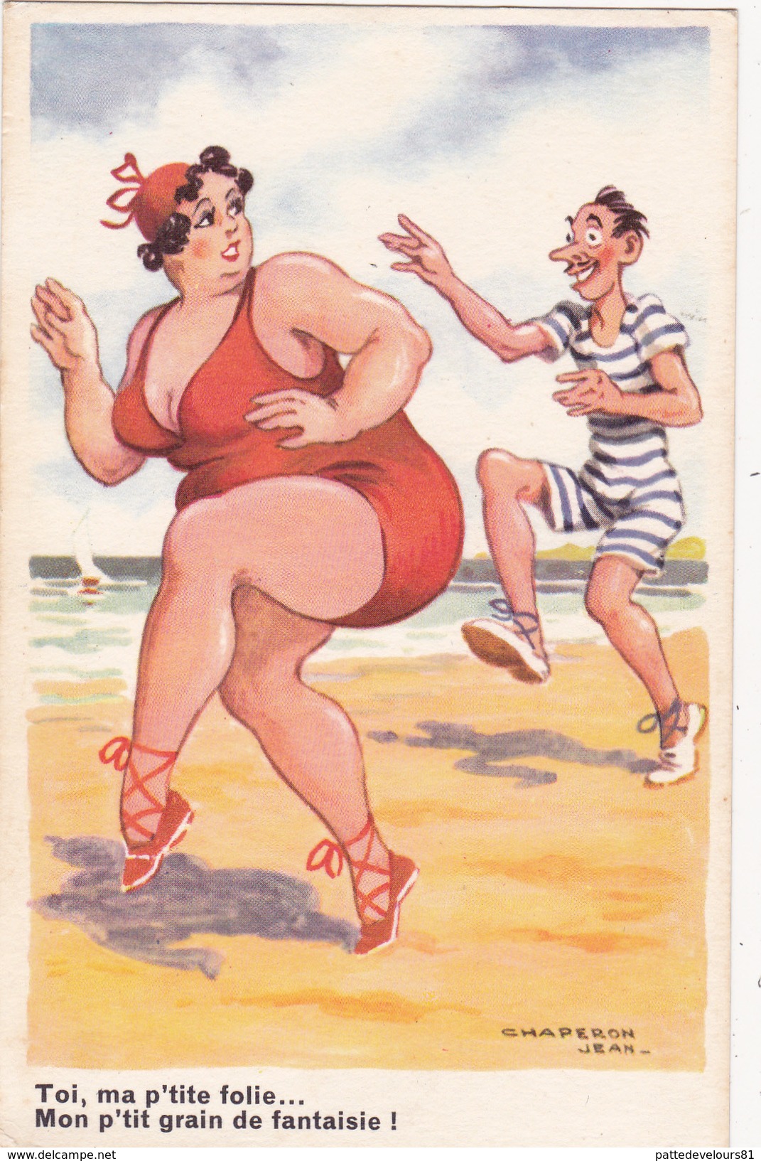 CPSM  Plage Femme Grosse Baigneuse Humour Illustrateur J. CHAPERON N° 1009 - Chaperon, Jean