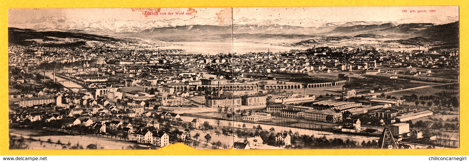 Carte Double - Panoramique - Zürich Von Der Wald Aus - Vue Aérienne - 043 Ges. Gesch. 1903 - Wald