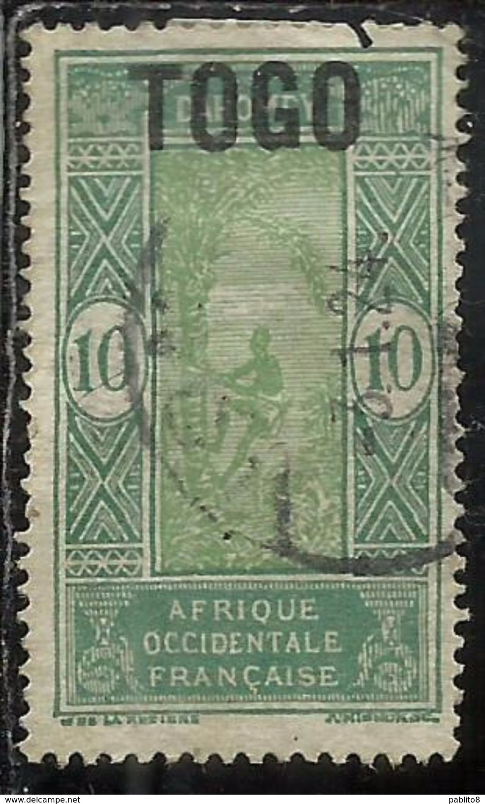 TOGO REPUBLIQUE TOGOLAISE 1921 FRENCH MANDATE DAHOMEY OVERPRINTED CENT. 10 USATO USED OBLITERE' - Gebraucht