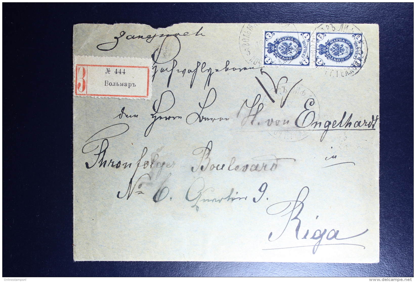 Russian Latvia : Registered Cover 1901 Livland Wolmar Valmiera To Riga Strip - Storia Postale