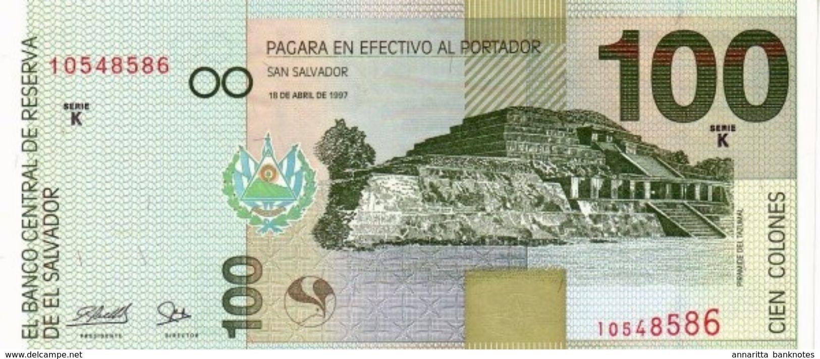 * EL SALVADOR 100 COLONES 1997 P-151a  [SV151a] - Salvador